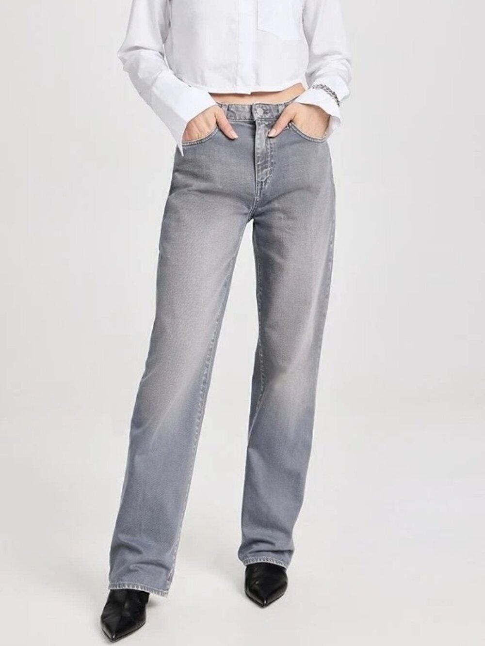 NWOT L'AGENCE JONES Ultra High Rise Jeans Straight Leg No Stretch Cool Grey 31